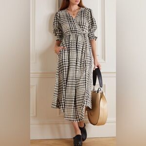 APIECE APART Lucinda Checked Cotton Gauze Wrap Dress Size Small